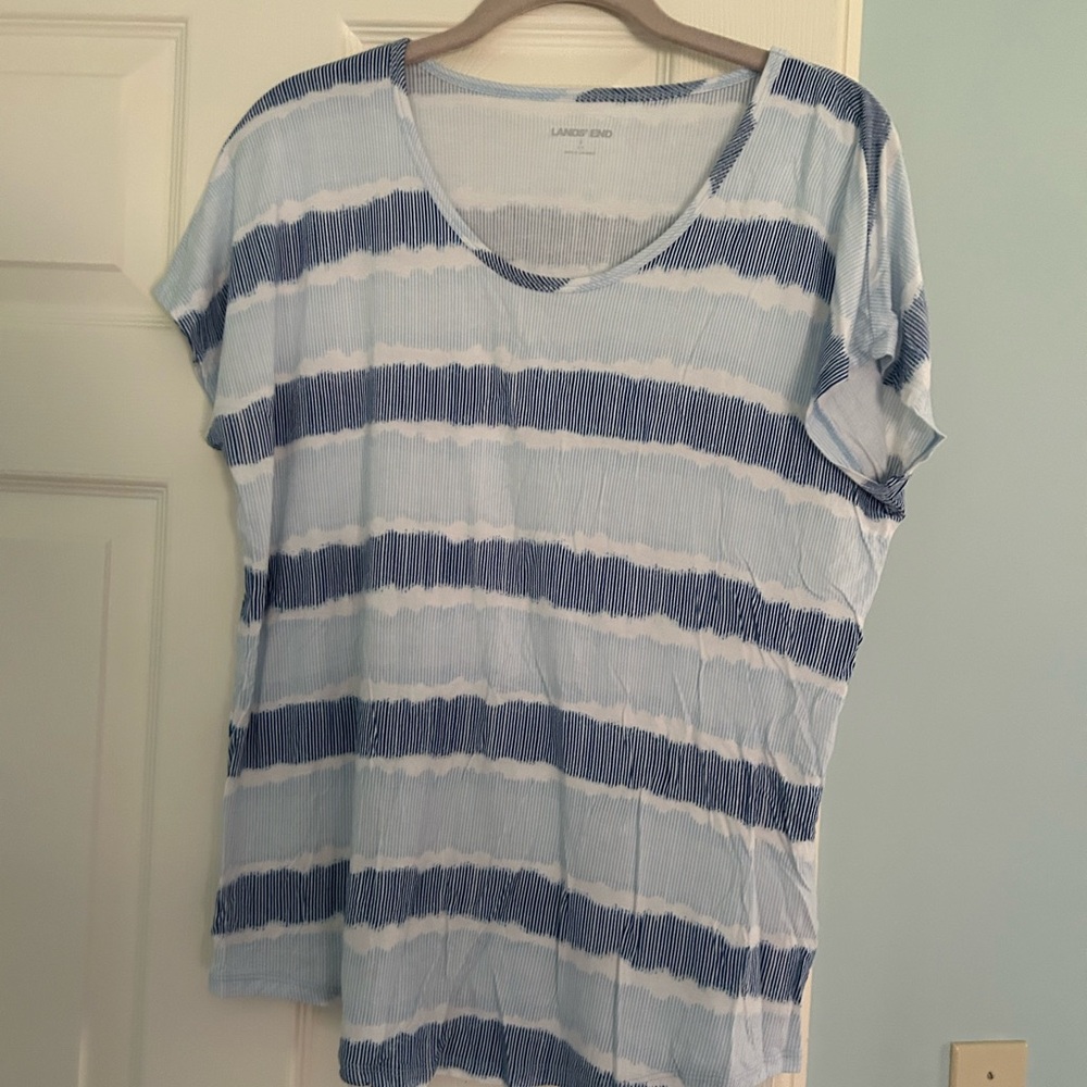Lands' End Blue Striped Short Sleeve Tee